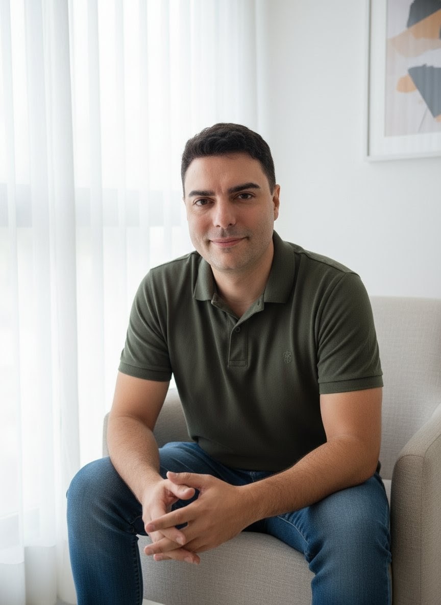 Psicólogo em Araraquara realizando atendimento clínico em consultório acolhedor e confortável